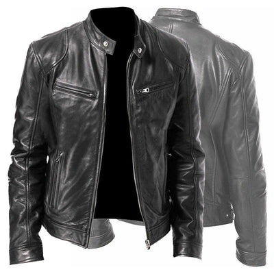 Men’s PU Leather Stand Collar Jacket