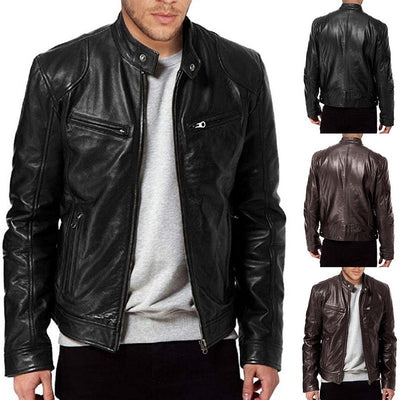 Men’s PU Leather Stand Collar Jacket