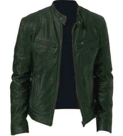 Men’s PU Leather Stand Collar Jacket