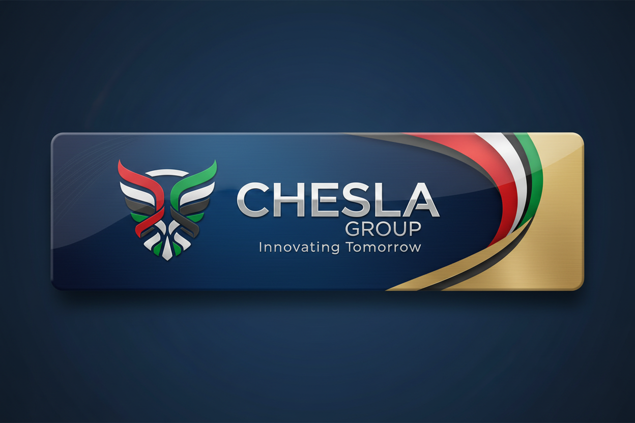 chesla group compnay promating banner 7cm lenght 0.2 cm height uae based 