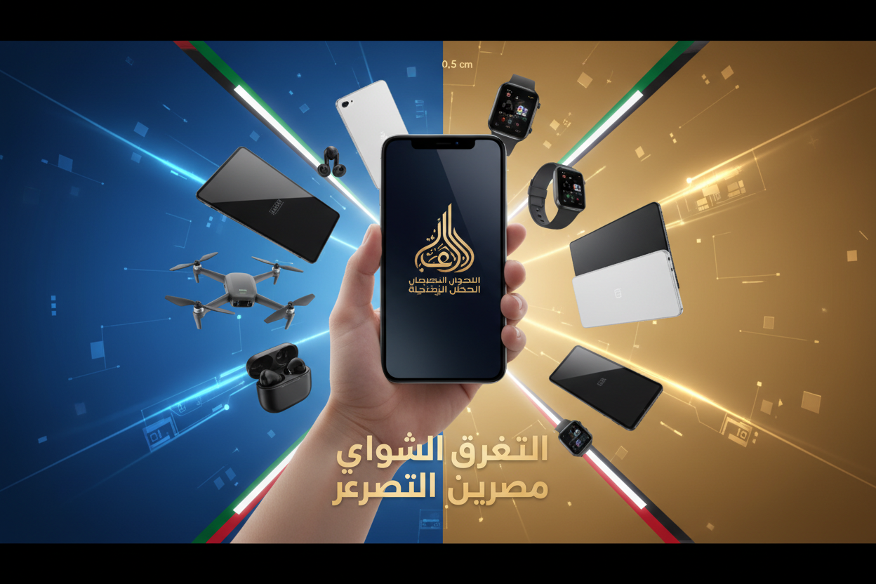 Electronics devices and mobile banner uae arb holding on hand 0.5 cm height advertisement banner need